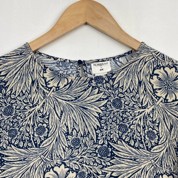 H&M x William Morris & Co 8 Floral Print Top Blouse Navy Blue Ivory - Picture 1 of 15